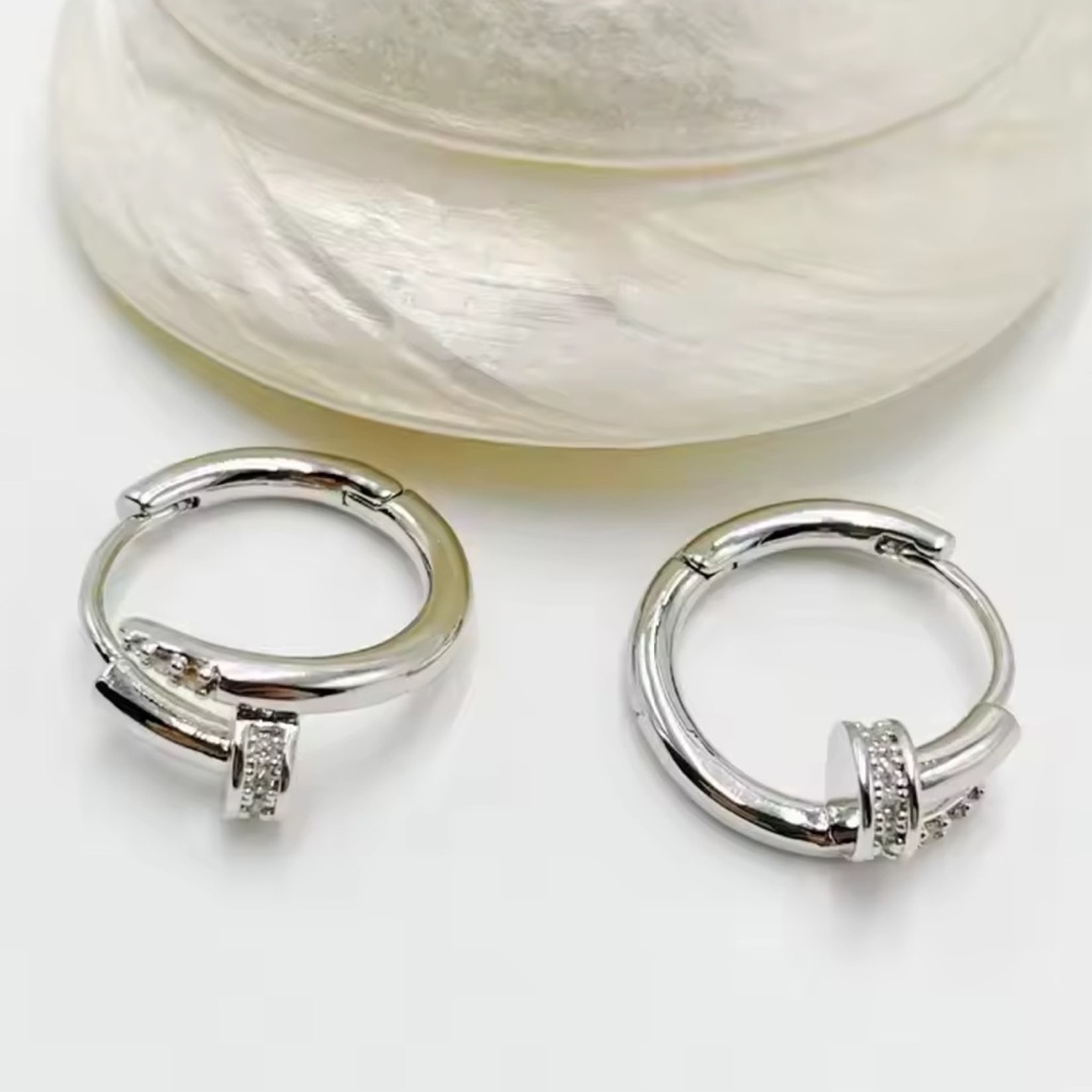 Anthropologie Silver Pavé Hinge Hoop Earrings